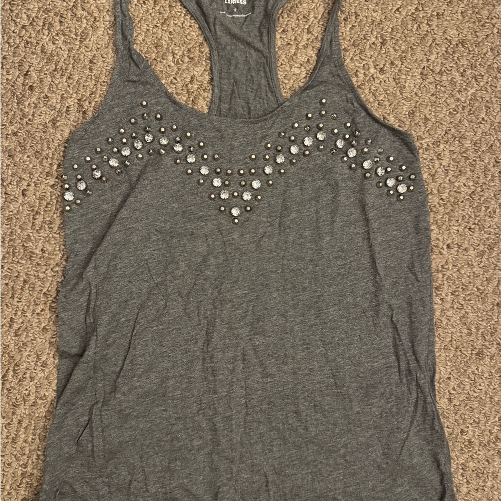 Express Gray Jeweled Racerback Tank